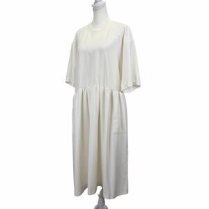 Vintage SONIA RYKIEL Cotton Velour Dress Cream Size L Exposed Seams Pockets
